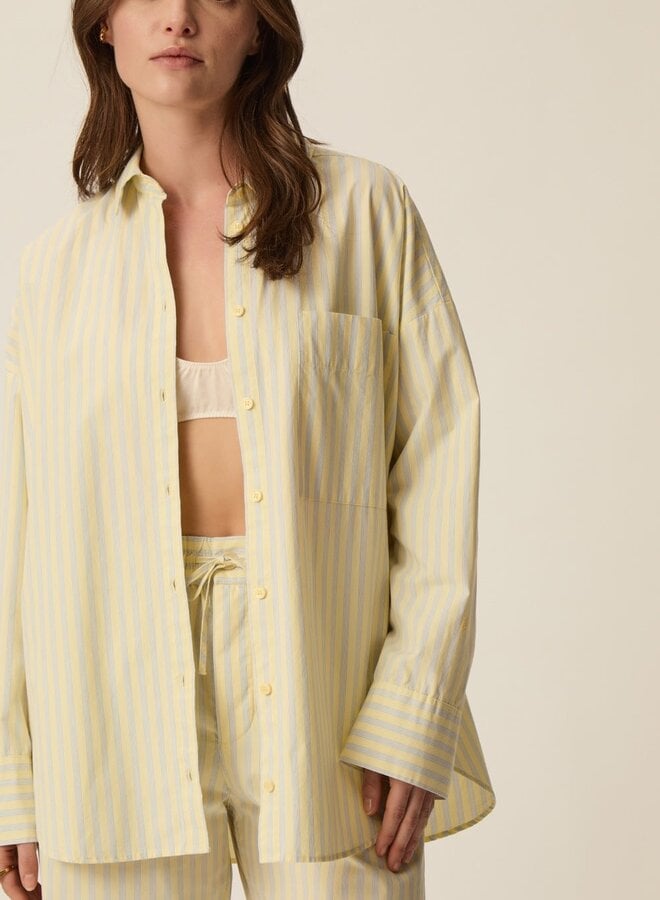 Chemise Des Petits Hauts Totoro jaune beurre rayée bleu ciel