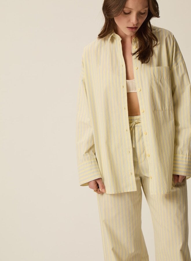 Chemise Des Petits Hauts Totoro jaune beurre rayée bleu ciel