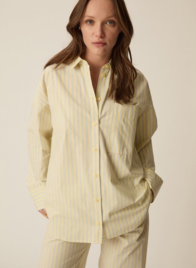 Chemise Des Petits Hauts Totoro jaune beurre rayée bleu ciel