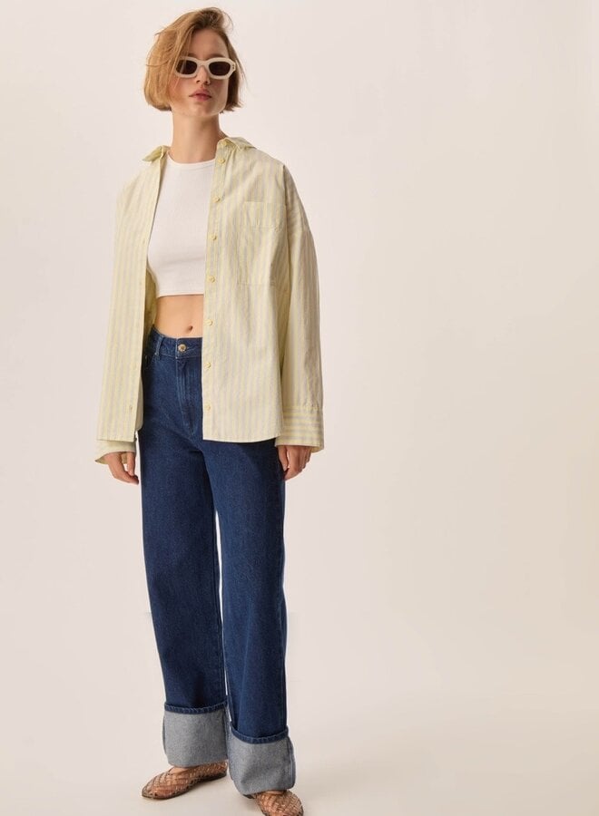 Chemise Des Petits Hauts Totoro jaune beurre rayée bleu ciel