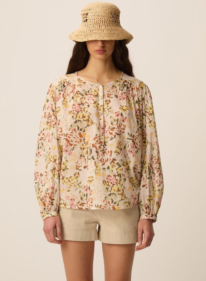 Blouse Des Petits Hauts Roxane imprimée verveine jaune ocre, rose & vert multi