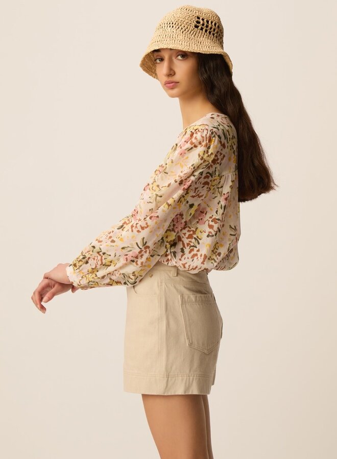 Blouse Des Petits Hauts Roxane imprimée verveine jaune ocre, rose & vert multi