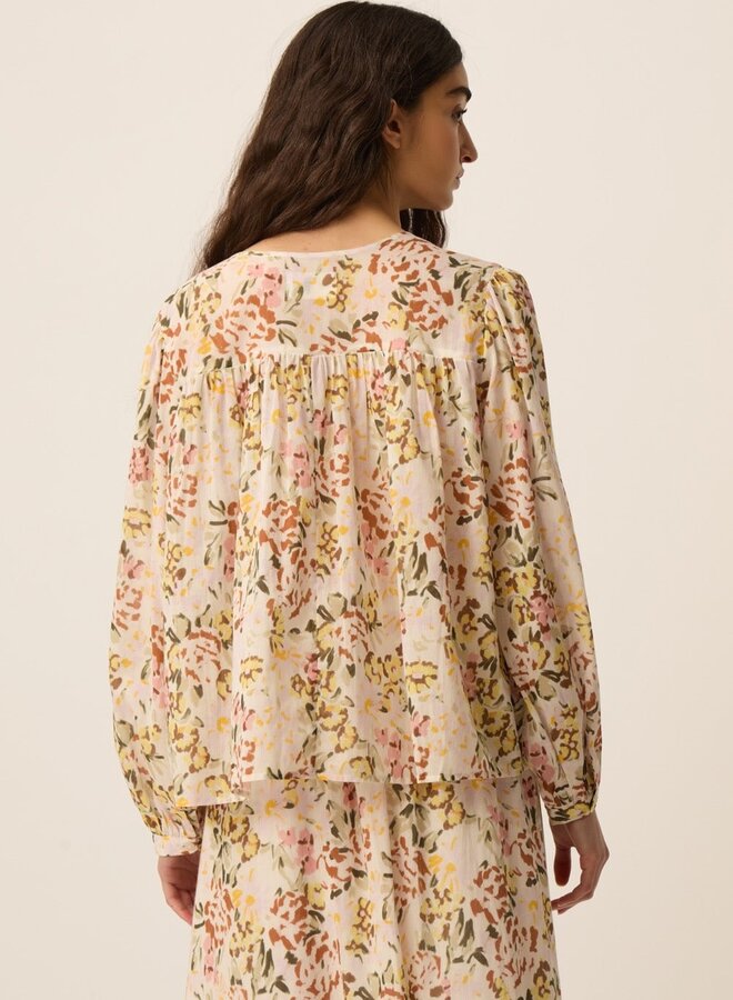 Blouse Des Petits Hauts Roxane imprimée verveine jaune ocre, rose & vert multi