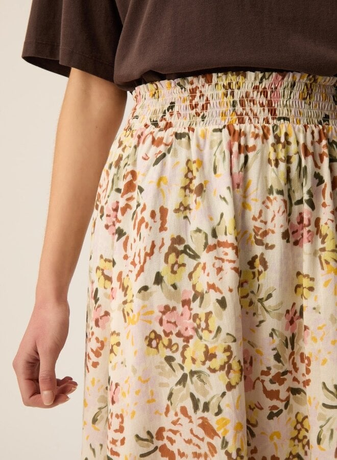 Jupe longue Des Petits Hauts Roxie imprimée verveine jaune ocre, rose & vert multi