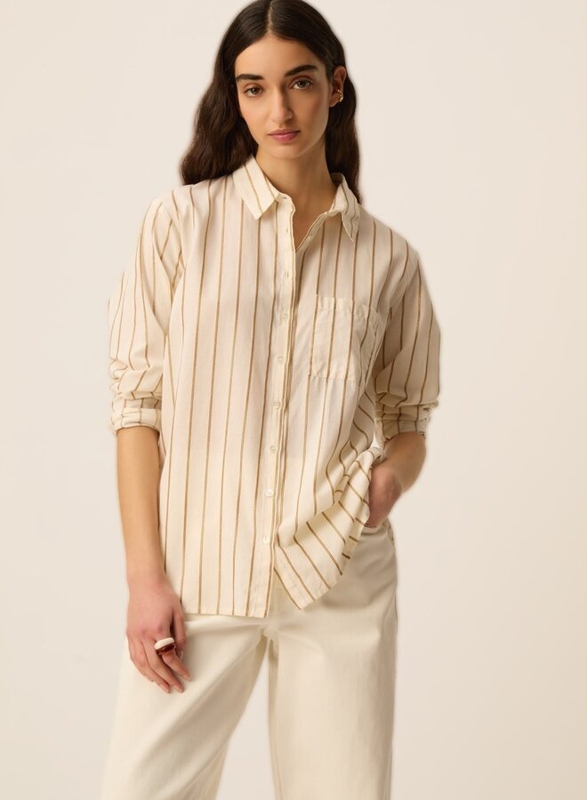 Chemise Des Petits Hauts Tinette à col classique écrue rayée jaune ocre lurex