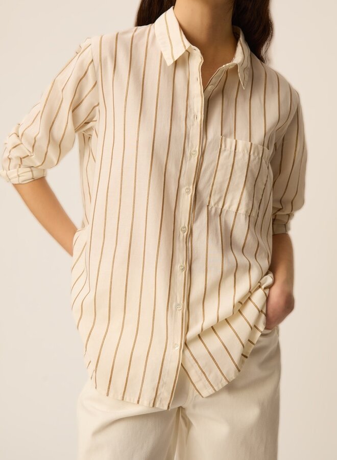 Chemise Des Petits Hauts Tinette à col classique écrue rayée jaune ocre lurex