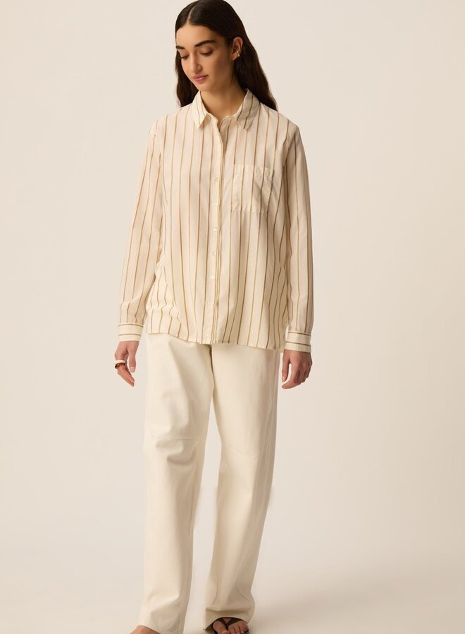 Chemise Des Petits Hauts Tinette à col classique écrue rayée jaune ocre lurex