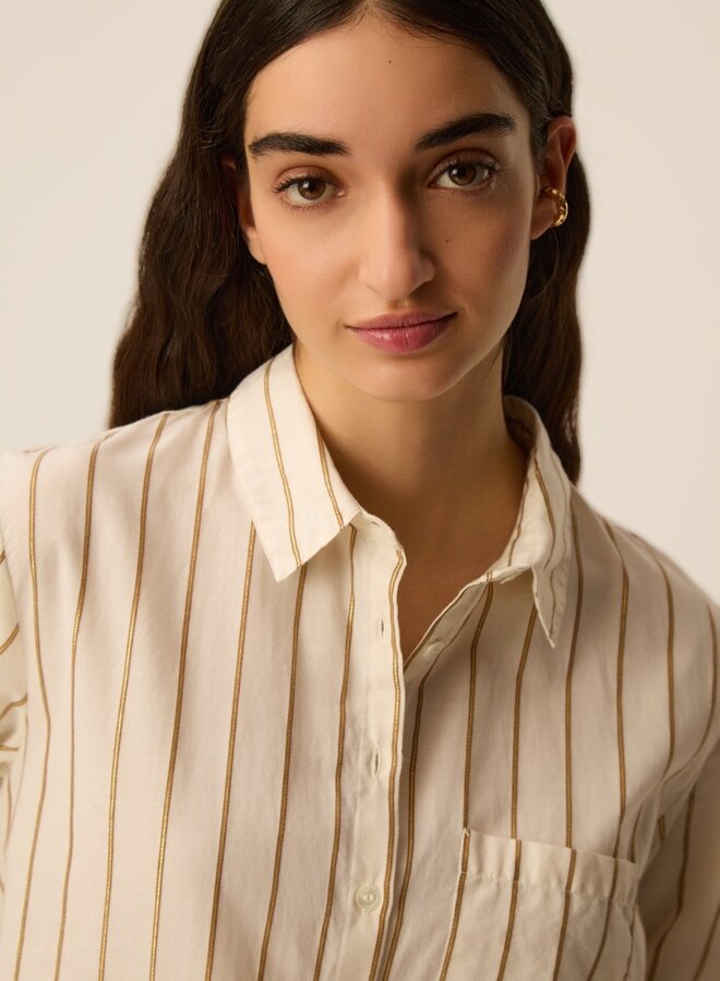 Chemise Des Petits Hauts Tinette à col classique écrue rayée jaune ocre lurex