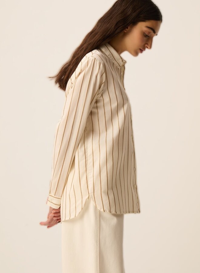 Chemise Des Petits Hauts Tinette à col classique écrue rayée jaune ocre lurex