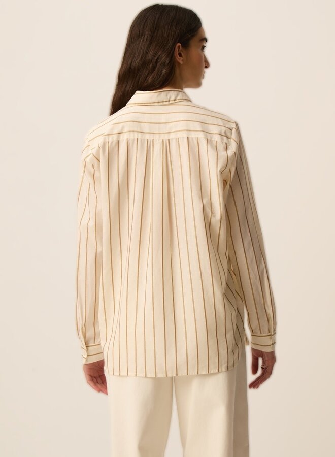 Chemise Des Petits Hauts Tinette à col classique écrue rayée jaune ocre lurex