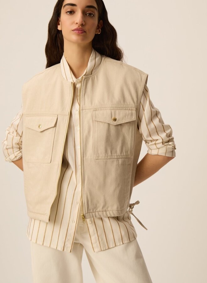 Chemise Des Petits Hauts Tinette à col classique écrue rayée jaune ocre lurex