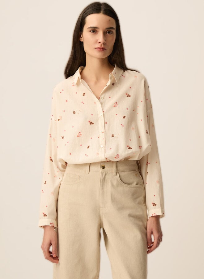 Chemise Des Petits Hauts Sparky écrue à col classique à petits imprimés Crabbie rouge homard