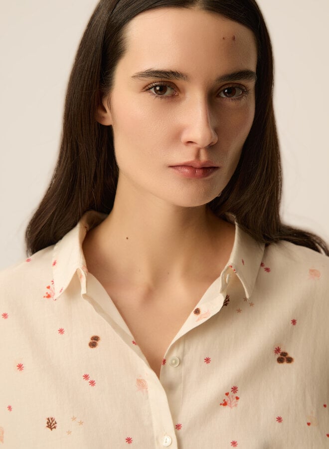 Chemise Des Petits Hauts Sparky écrue à col classique à petits imprimés Crabbie rouge homard