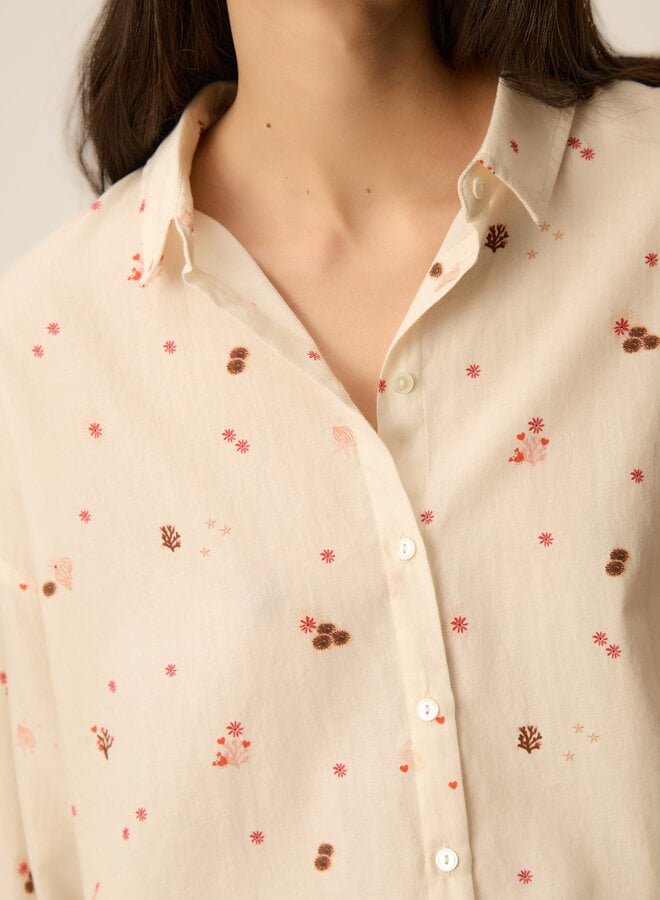 Chemise Des Petits Hauts Sparky écrue à col classique à petits imprimés Crabbie rouge homard