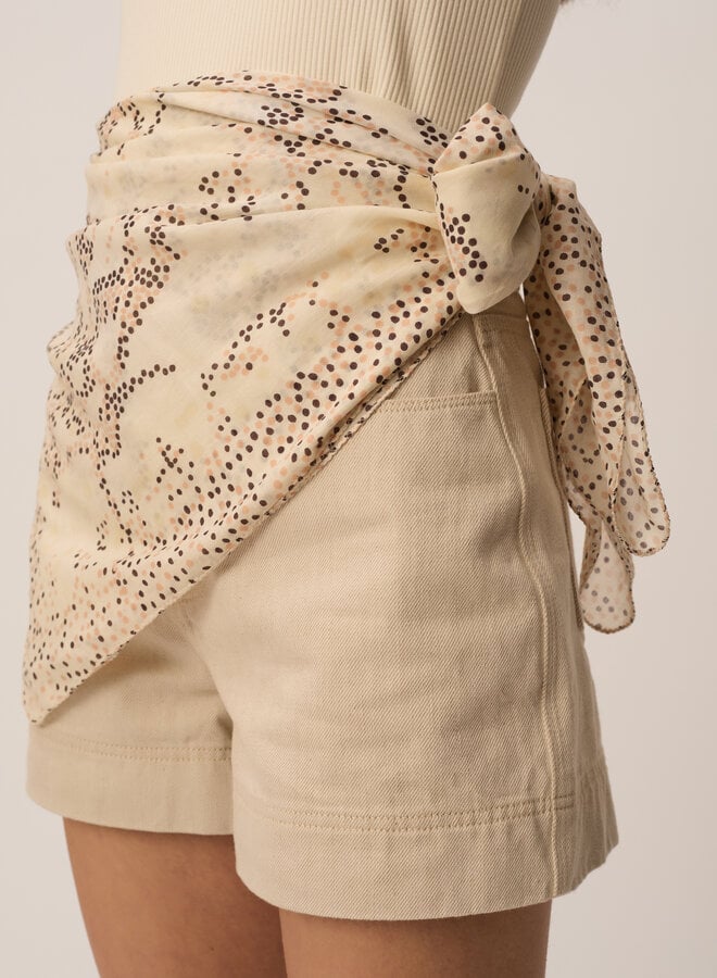 Foulard Des Petits Hauts Nabinette écru imprimé pois brun terre & beiges