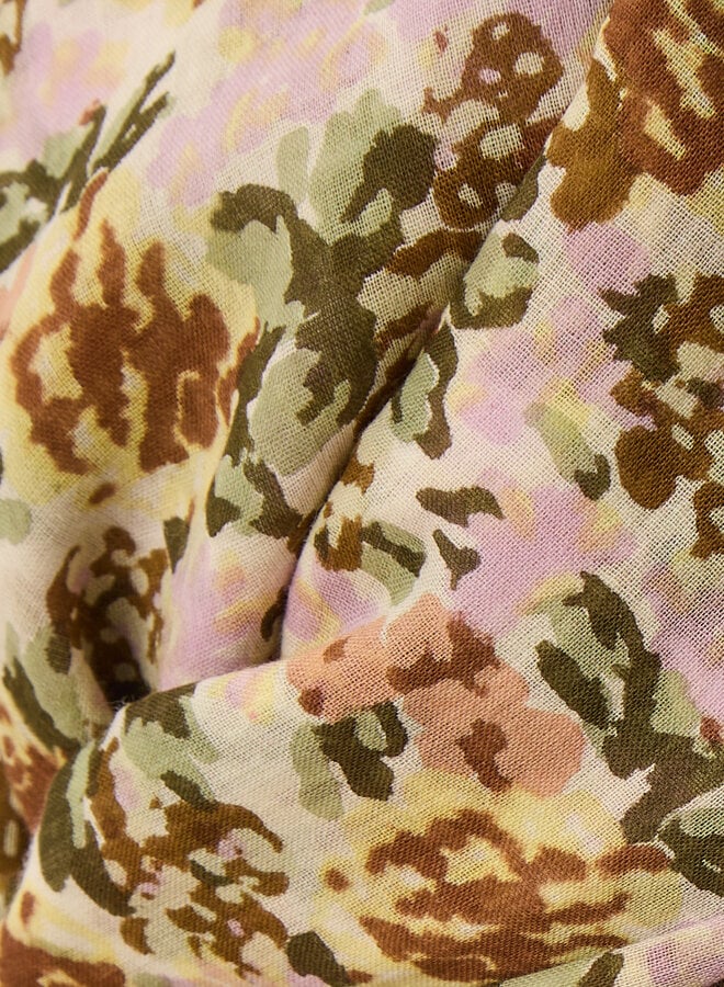 Foulard Des Petits Hauts Napou fleuri verveine jaune ocre, vert multi