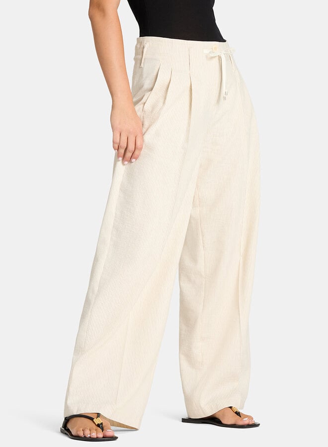 Pantalon Cambio Addison à taille ajustable avec cordon & jambes larges écru rayé noir