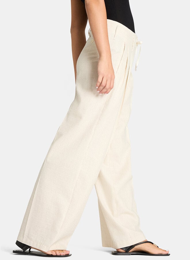 Pantalon Cambio Addison à taille ajustable avec cordon & jambes larges écru rayé noir