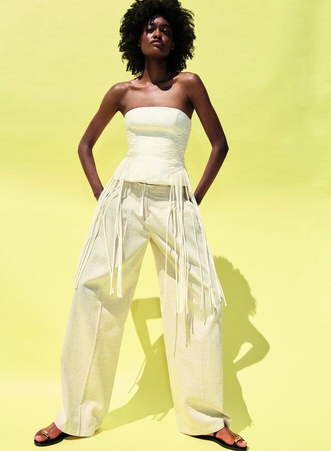 Pantalon Cambio Adrienne blanc rayé brun noisette