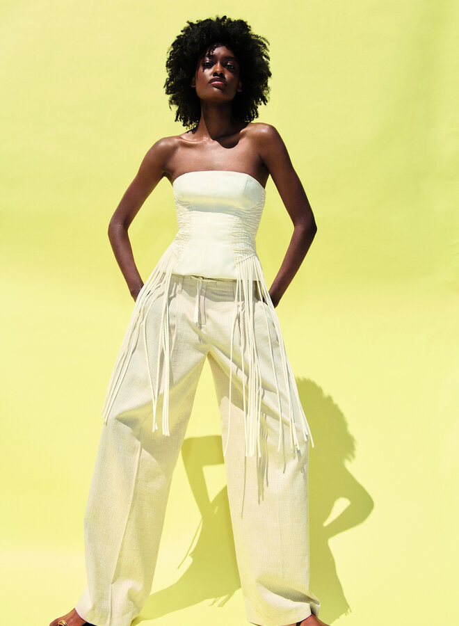 Pantalon Cambio Adrienne blanc rayé brun noisette