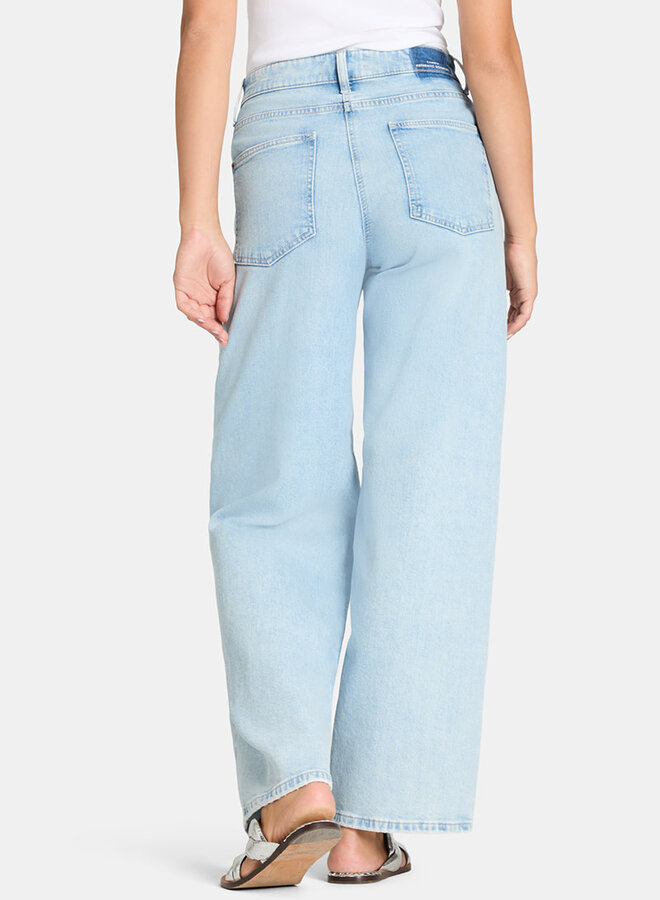 Jeans Cambio Baggy à jambes larges & cordon beige à la taille bleu délavé