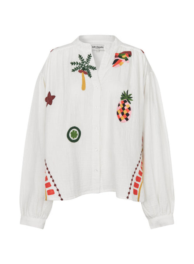 Blouse Lollys Laundry Scottie crème à broderies palmiers & ananas