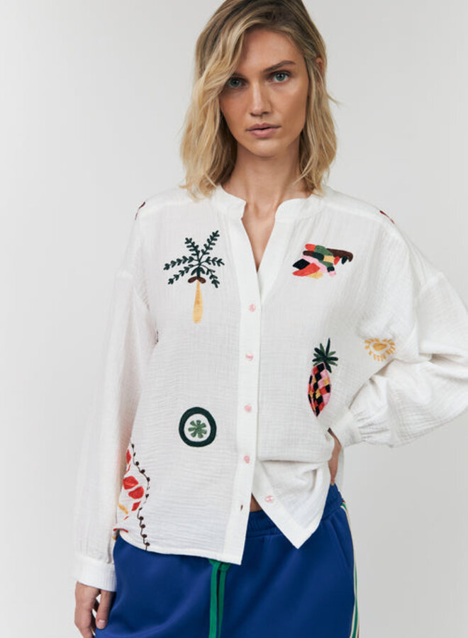 Blouse Lollys Laundry Scottie crème à broderies palmiers & ananas