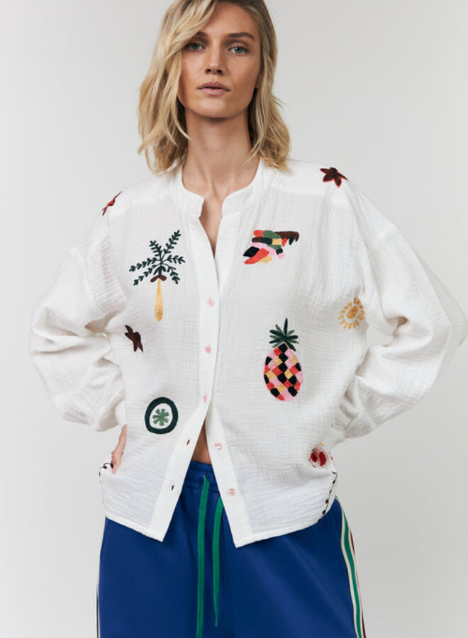 Blouse Lollys Laundry Scottie crème à broderies palmiers & ananas