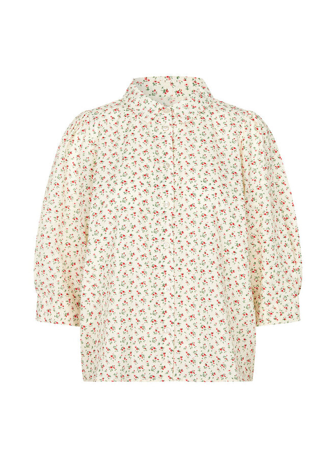 Blouse Lollys Laundry Bonoll écrue fleurie rouge & vert