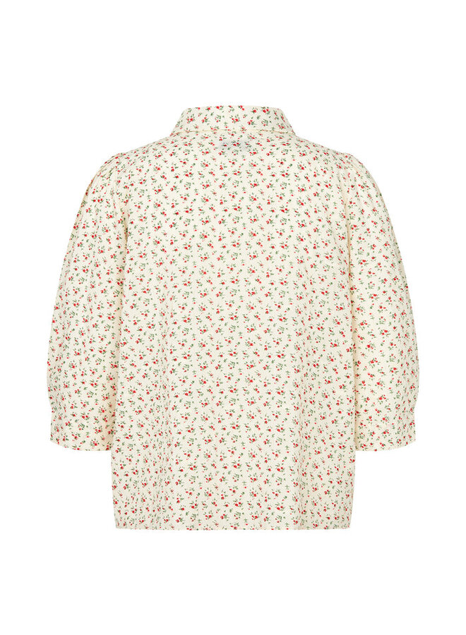 Blouse Lollys Laundry Bonoll écrue fleurie rouge & vert