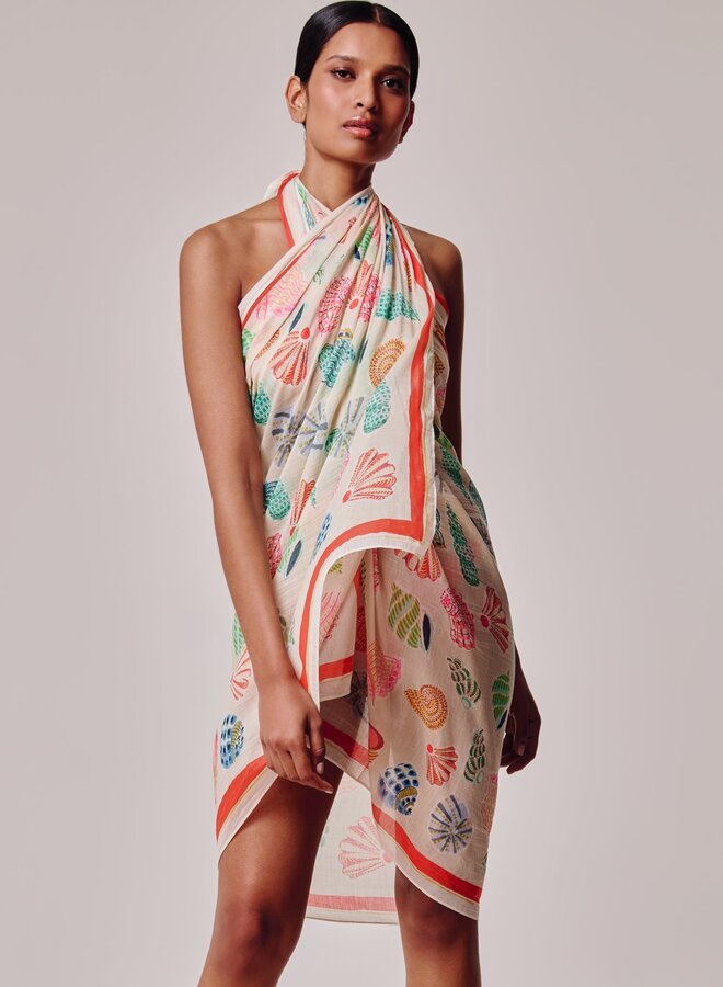 Foulard sarong Echo Sea Shells rouge multi