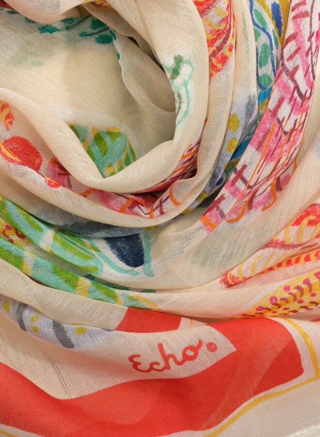 Foulard sarong Echo Sea Shells rouge multi