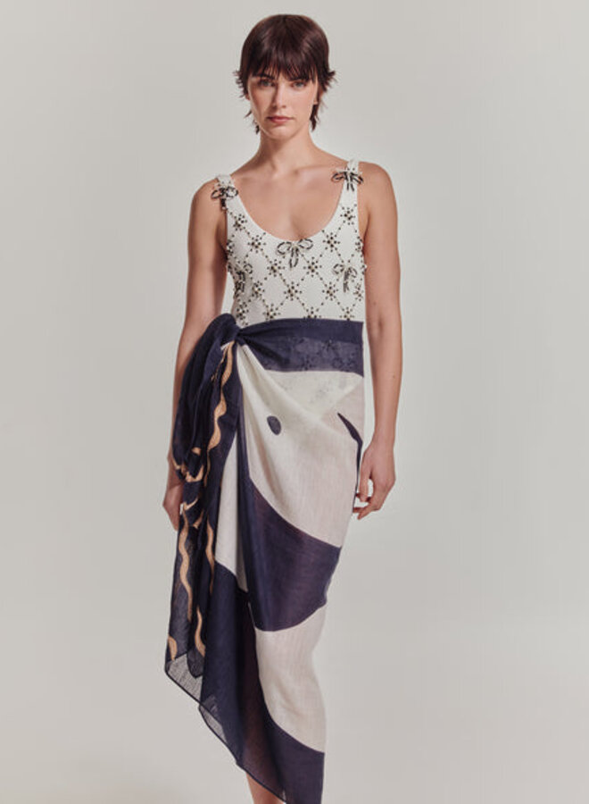 Foulard sarong Echo Catch of the Day noir & crème