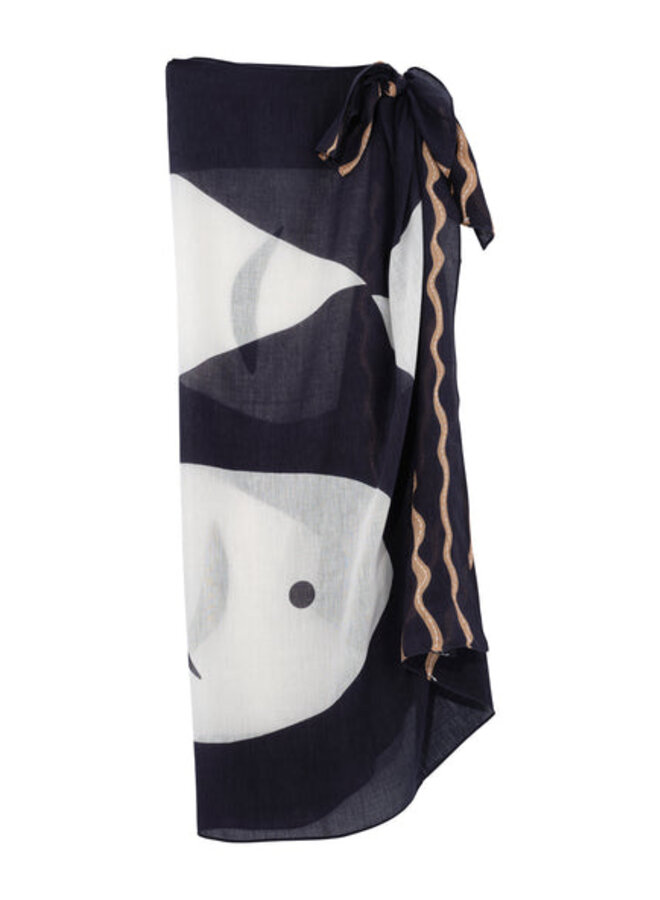 Foulard sarong Echo Catch of the Day noir & crème