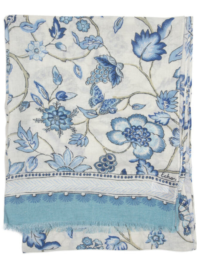 Foulard wrap Echo Tree of Life bleu chambray