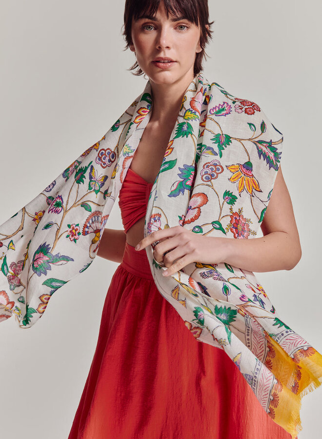 Foulard carré Echo Vintage Luggage blanc imprimé valises roses multi