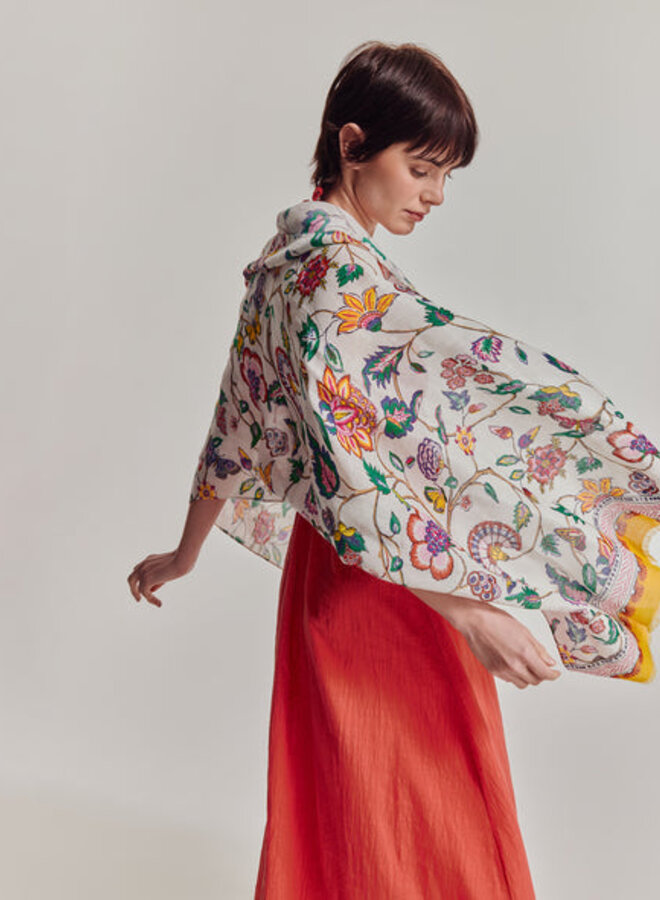 Foulard carré Echo Vintage Luggage blanc imprimé valises roses multi