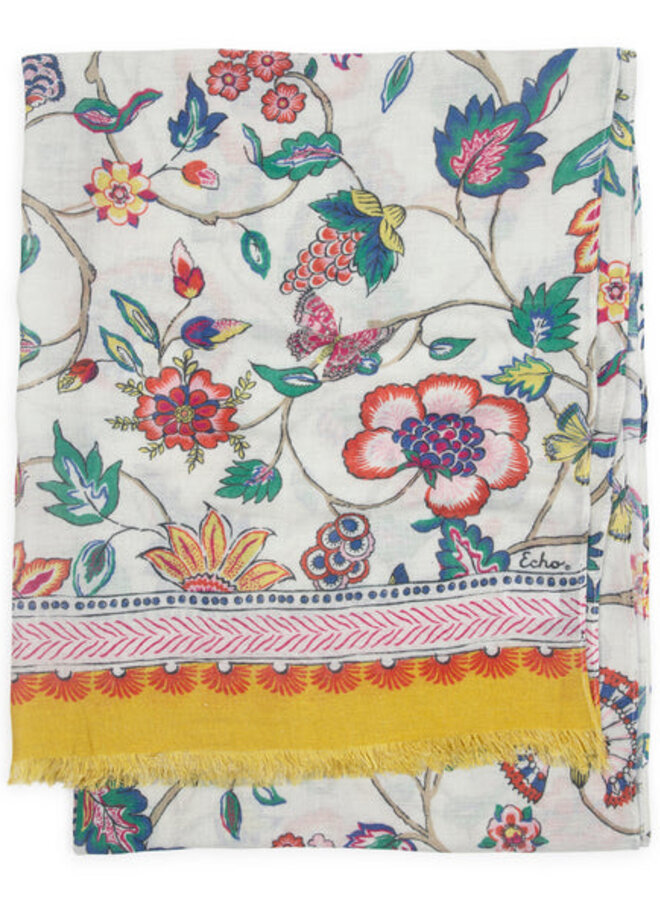 Foulard carré Echo Vintage Luggage blanc imprimé valises roses multi