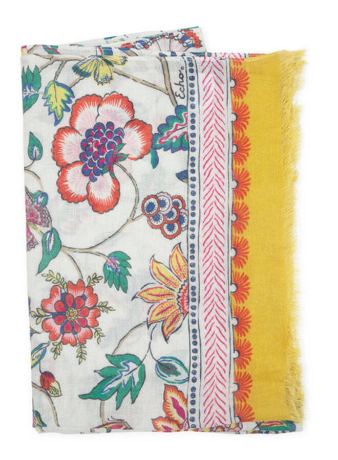 Foulard carré Echo Vintage Luggage blanc imprimé valises roses multi