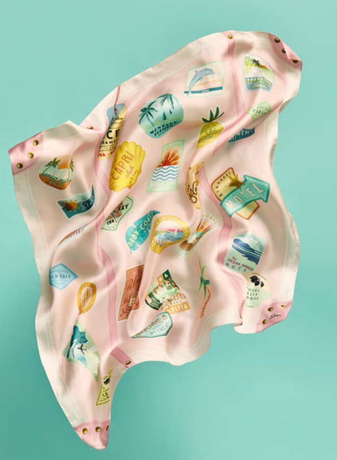 Foulard carré Echo Travel Stickers rose pâle multi