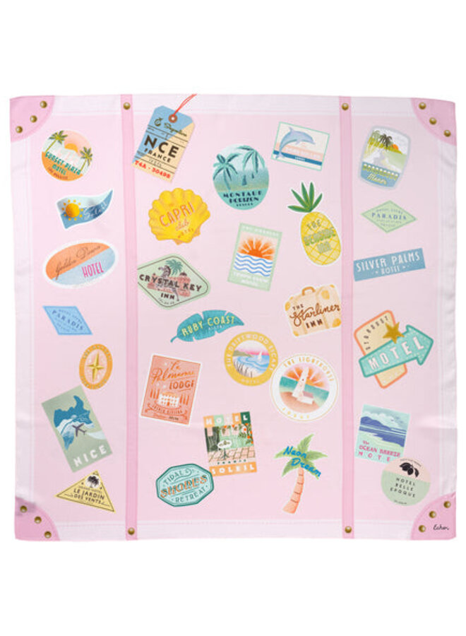 Foulard carré Echo Travel Stickers rose pâle multi