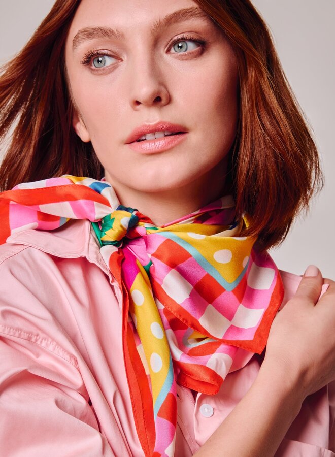 Foulard carré Echo Beach Picnic rose & rouge multi