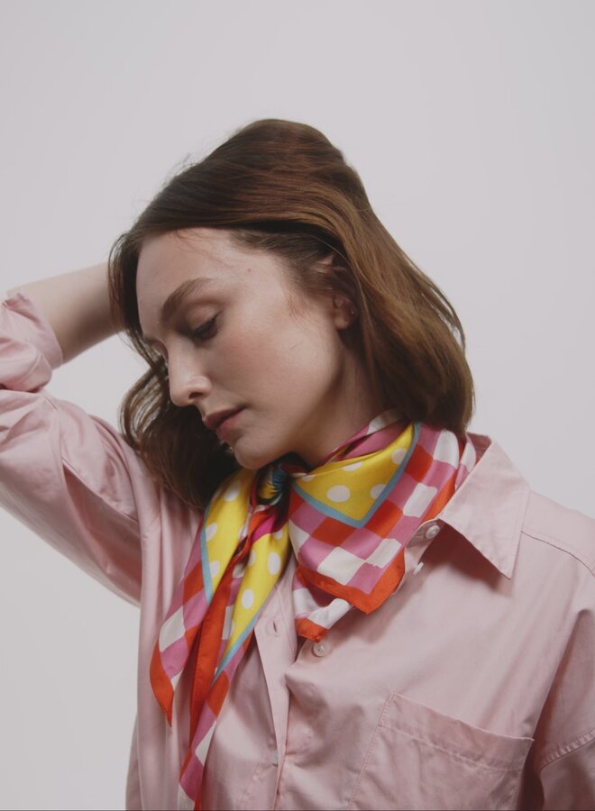 Foulard carré Echo Beach Picnic rose & rouge multi