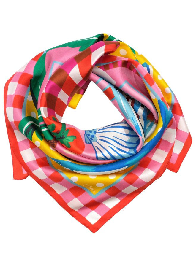 Foulard carré Echo Beach Picnic rose & rouge multi