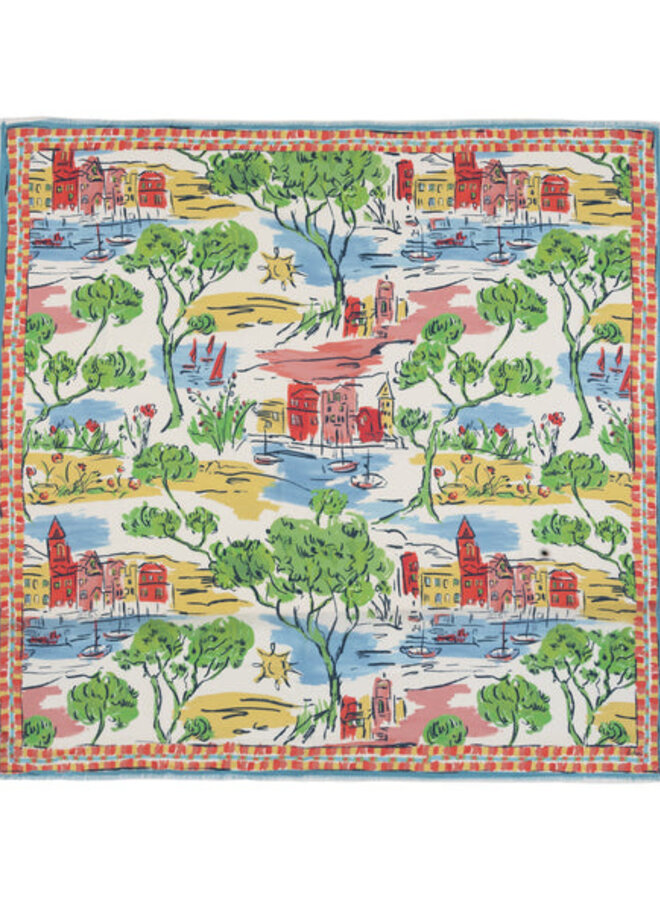 Foulard carré Echo Riviera imprimé rouge , bleu & jaune multi