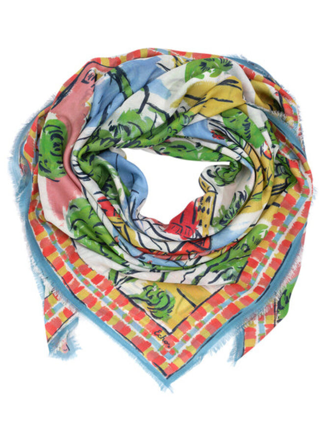 Foulard carré Echo Riviera imprimé rouge , bleu & jaune multi