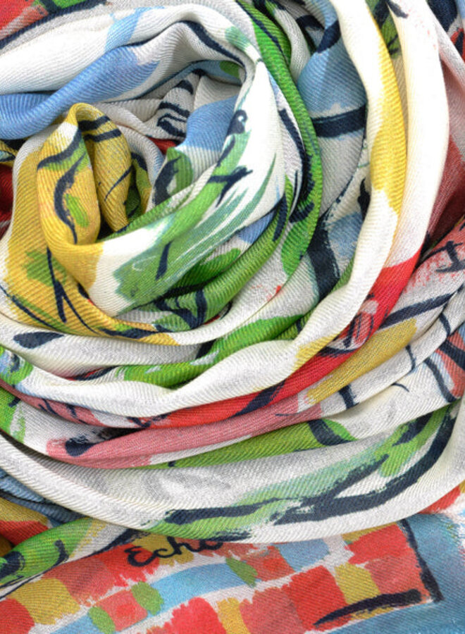Foulard carré Echo Riviera imprimé rouge , bleu & jaune multi