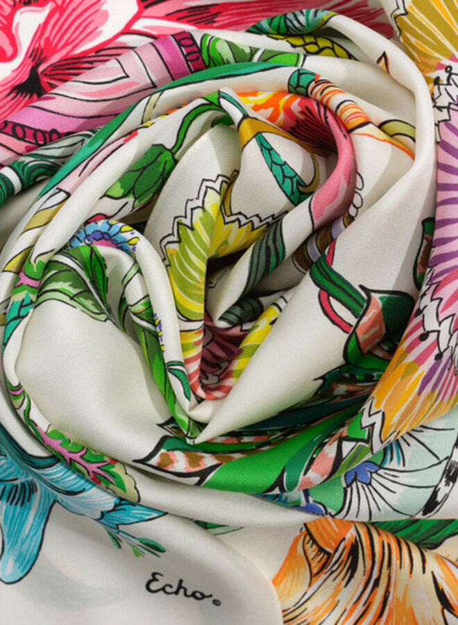 Foulard rectangle Echo Sunkissed Vine ivoire fleuri vert & rouge multi