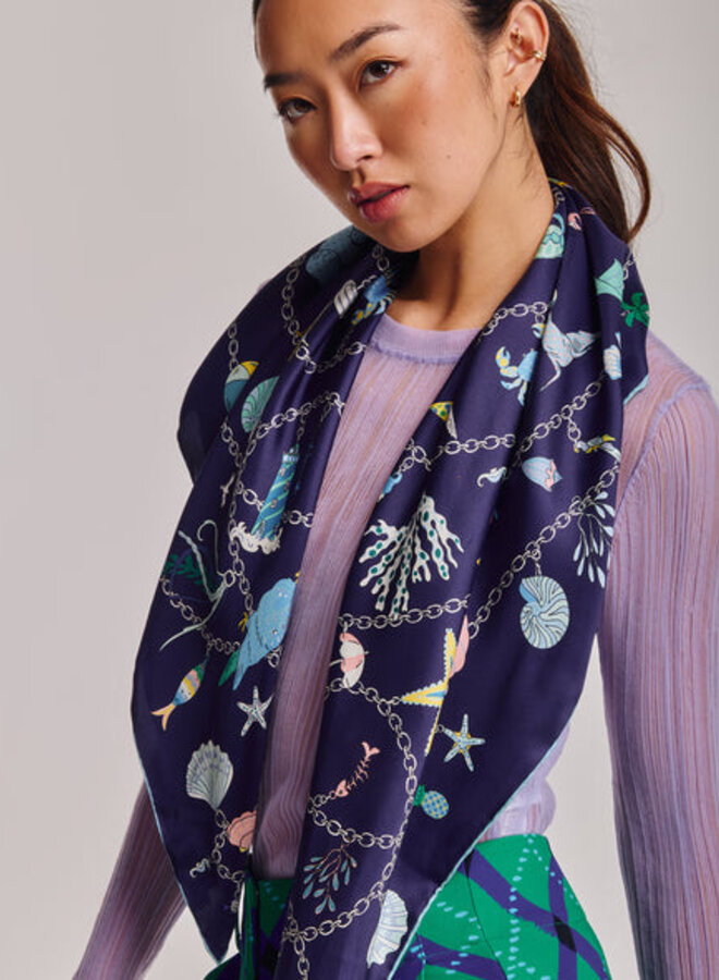 Foulard carré Echo Charmed Life bleu marine imprimé marin bleu & vert multi