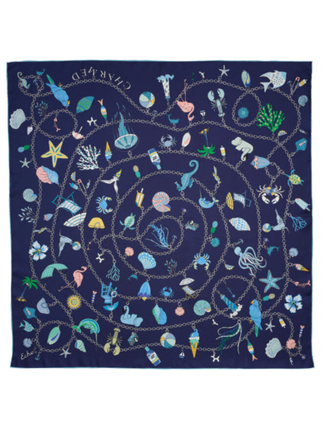 Foulard carré Echo Charmed Life bleu marine imprimé marin bleu & vert multi